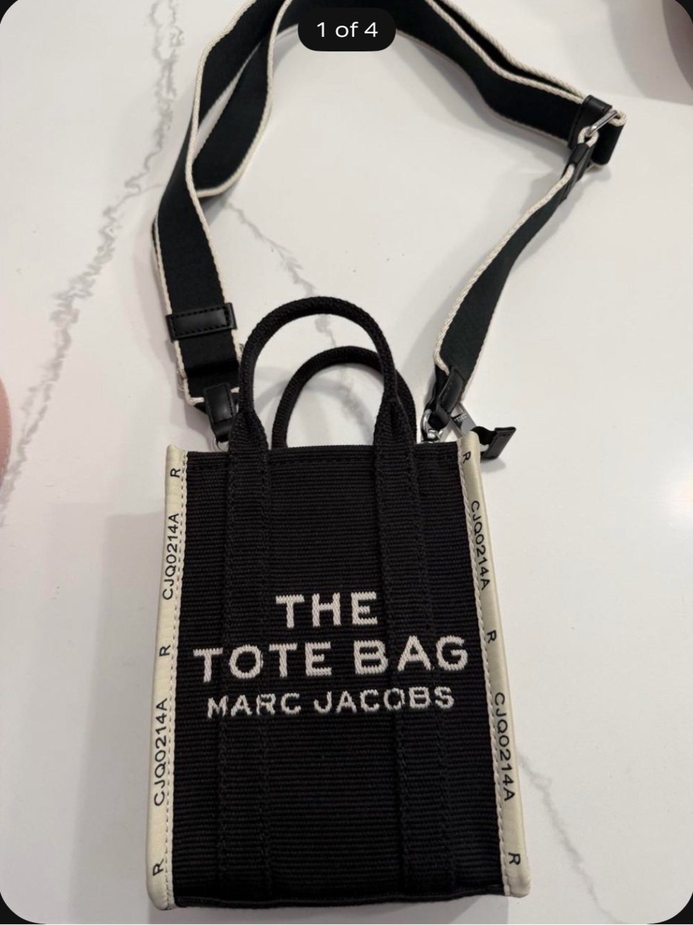 Marc Jacobs Black Canvas Mini Tote Bag with Cream Trim